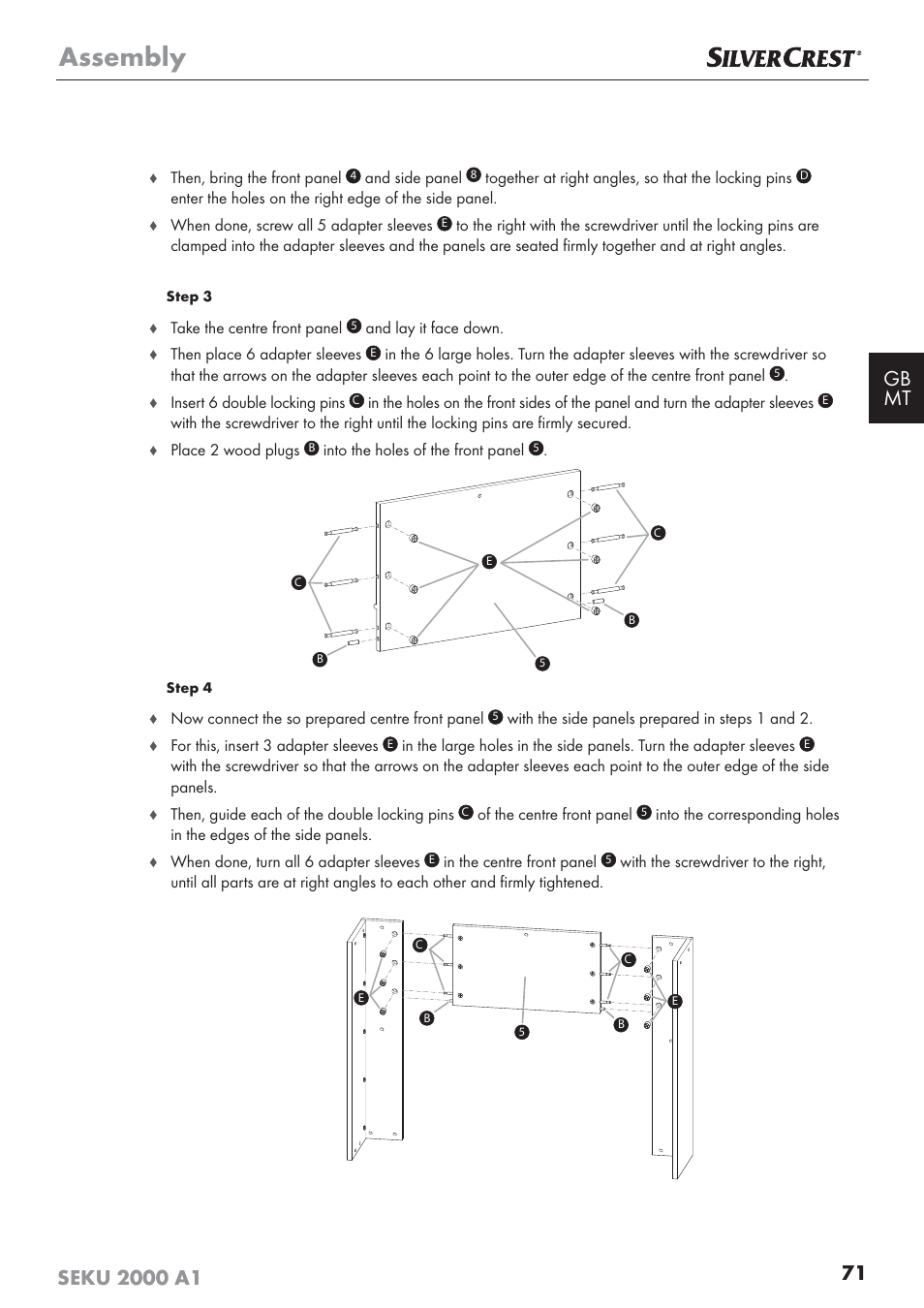 Assembly | Silvercrest SEKU 2000 A1 User Manual | Page 72 / 101