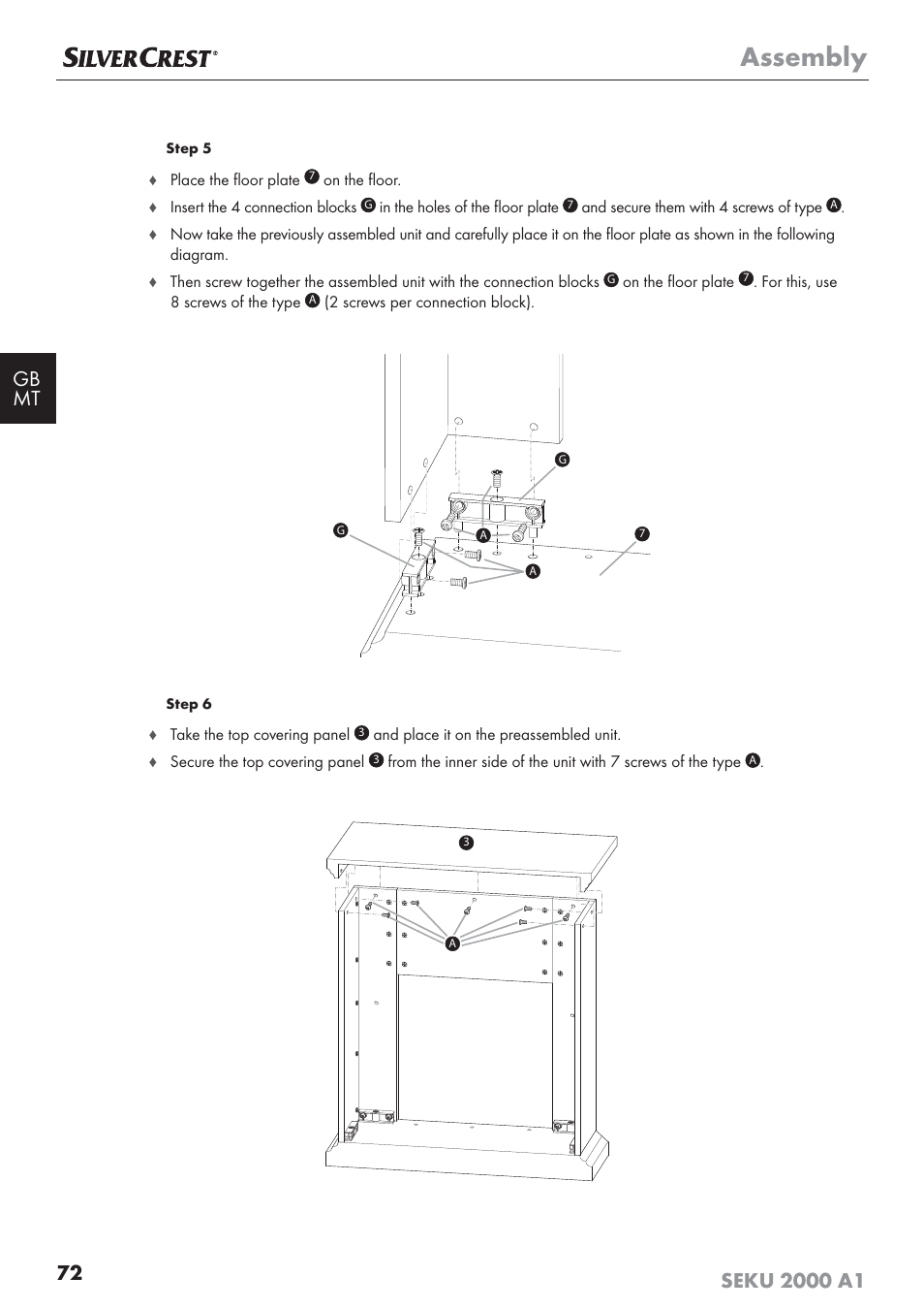 Assembly | Silvercrest SEKU 2000 A1 User Manual | Page 73 / 101