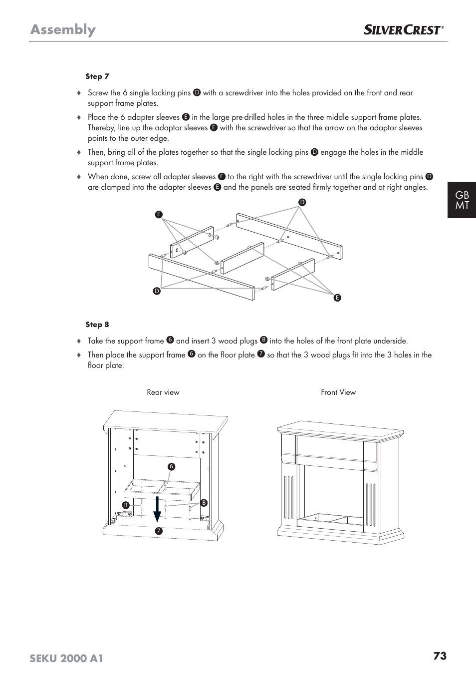 Assembly | Silvercrest SEKU 2000 A1 User Manual | Page 74 / 101