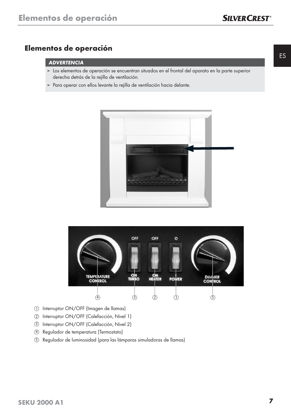 Elementos de operación | Silvercrest SEKU 2000 A1 User Manual | Page 8 / 101