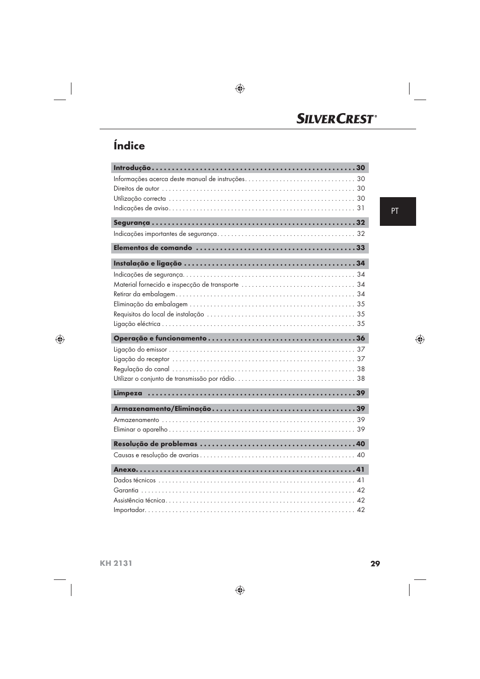 Índice | Silvercrest KH 2131 User Manual | Page 31 / 72