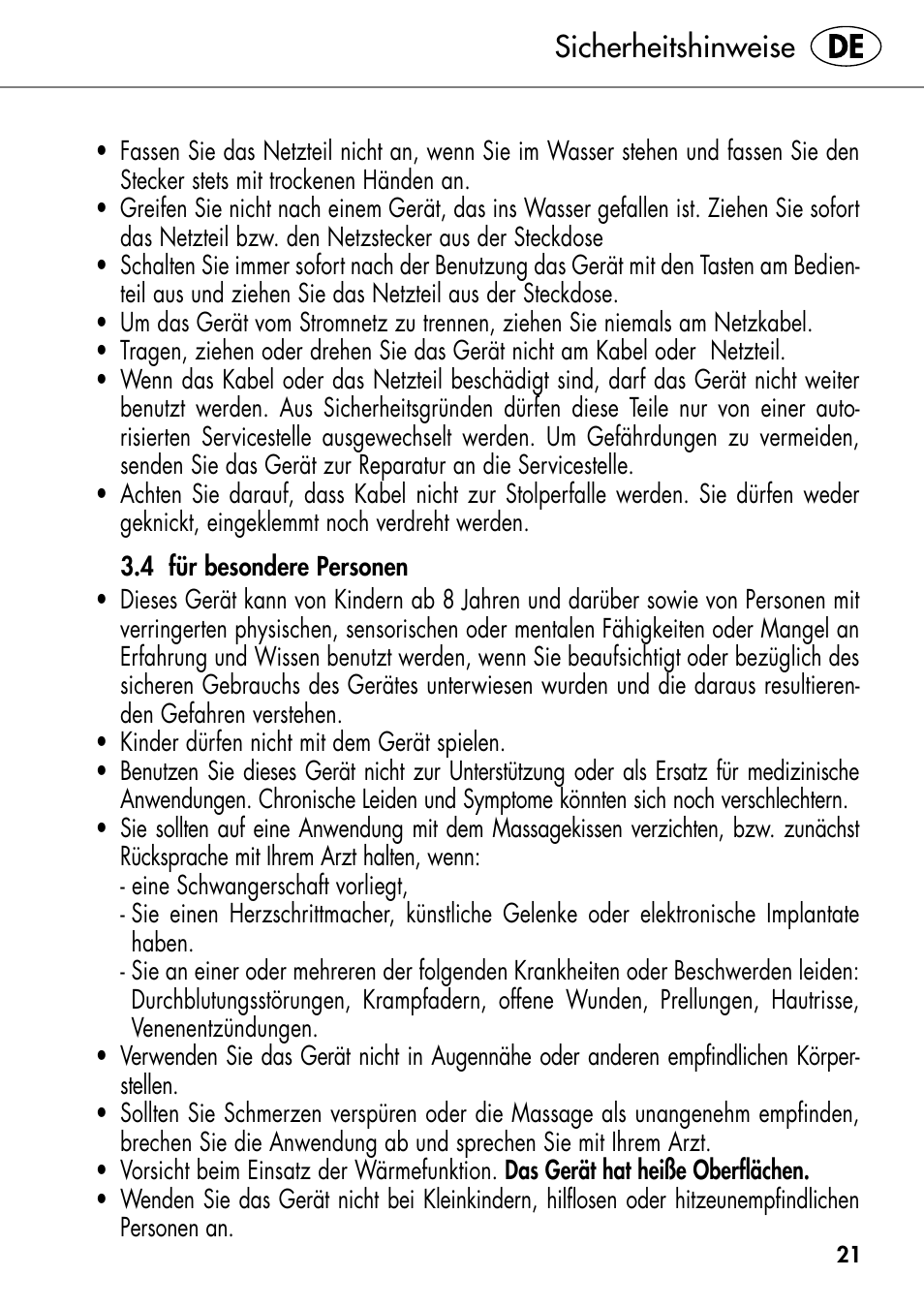 Sicherheitshinweise | Silvercrest SHIATSU NECK MASSAGE CUSHION User Manual | Page 25 / 42