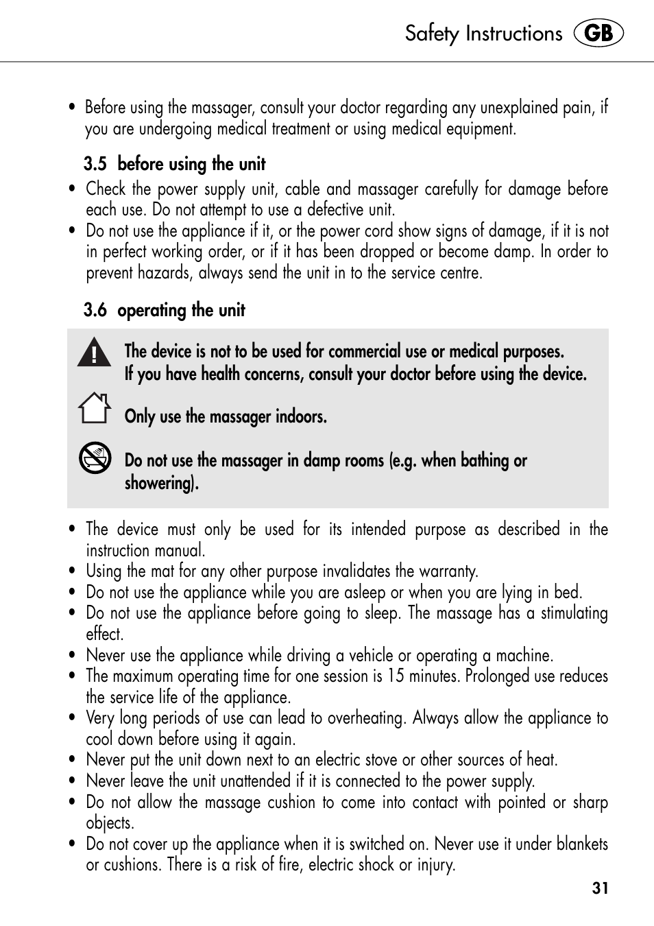 Safety instructions | Silvercrest SHIATSU NECK MASSAGE CUSHION User Manual | Page 35 / 42