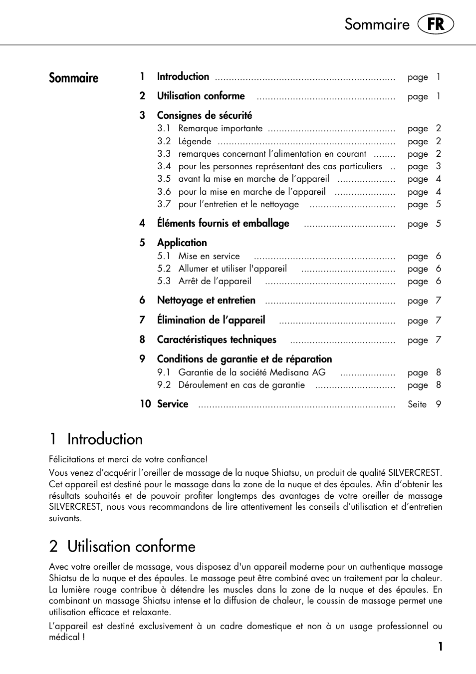 1 introduction, 2 utilisation conforme, Sommaire | Silvercrest SHIATSU NECK MASSAGE CUSHION User Manual | Page 5 / 42
