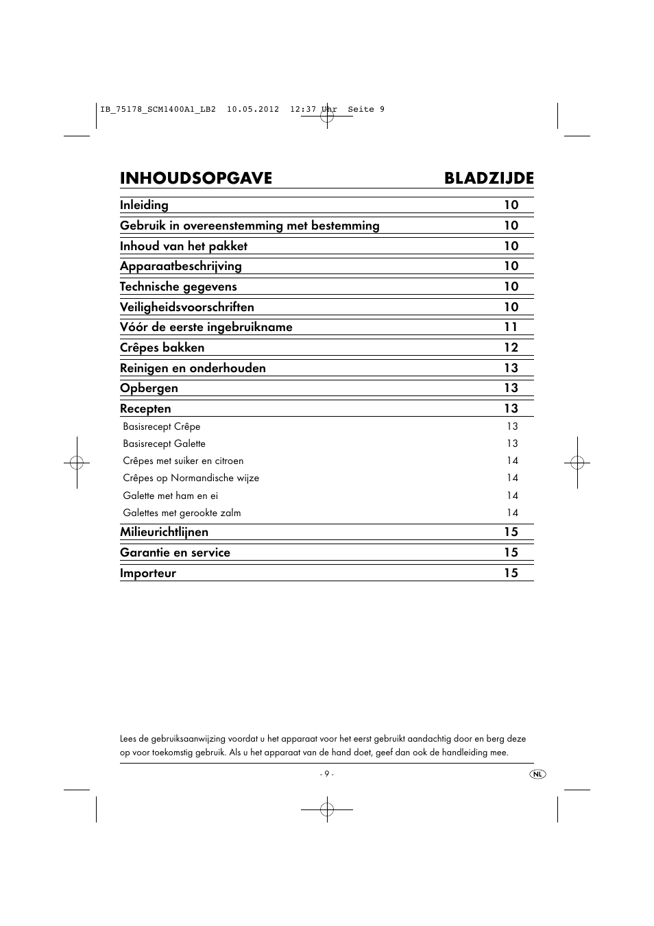 Inhoudsopgave bladzijde | Silvercrest SCM 1400 A1 User Manual | Page 11 / 33
