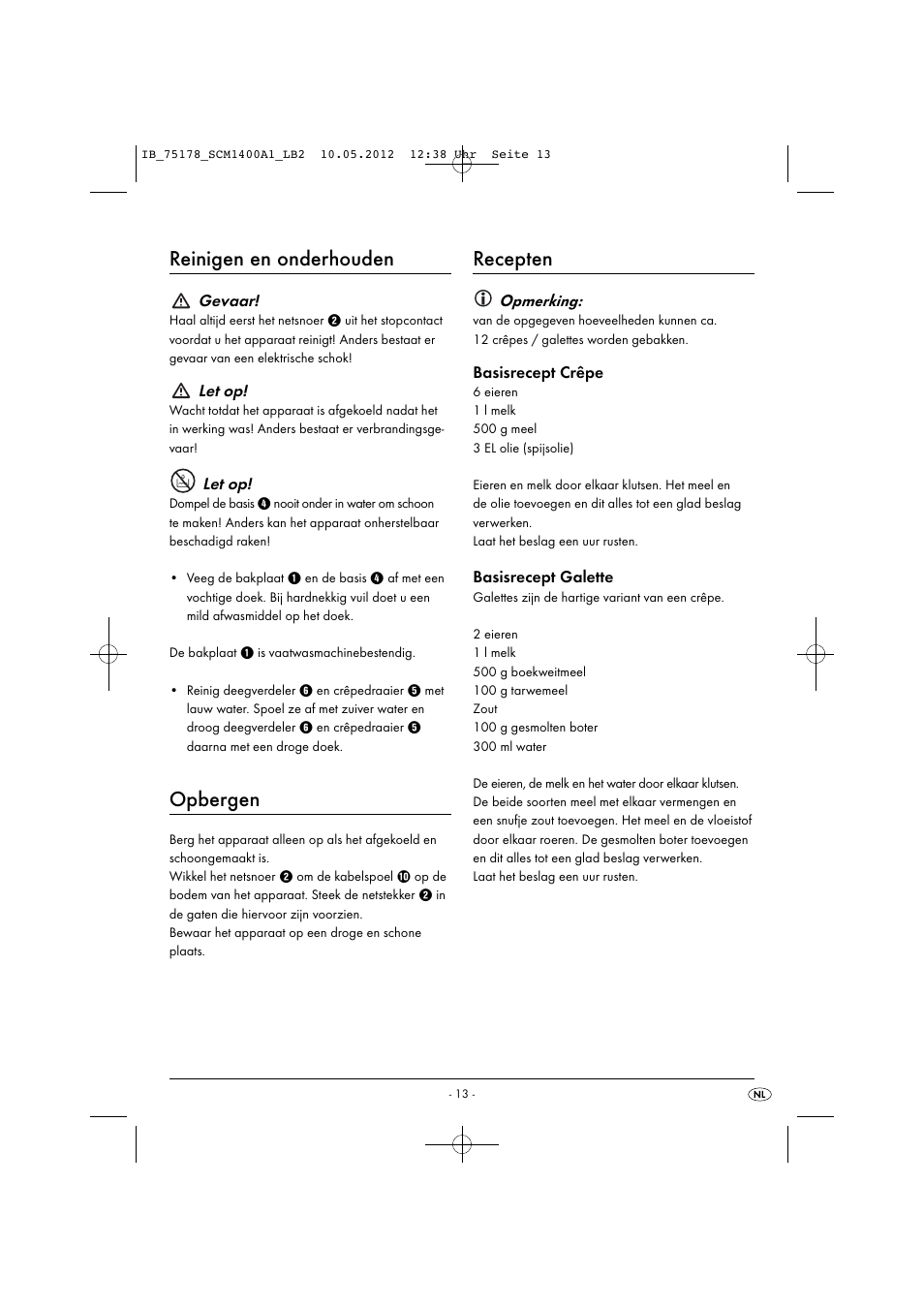 Reinigen en onderhouden, Opbergen, Recepten | Silvercrest SCM 1400 A1 User Manual | Page 15 / 33