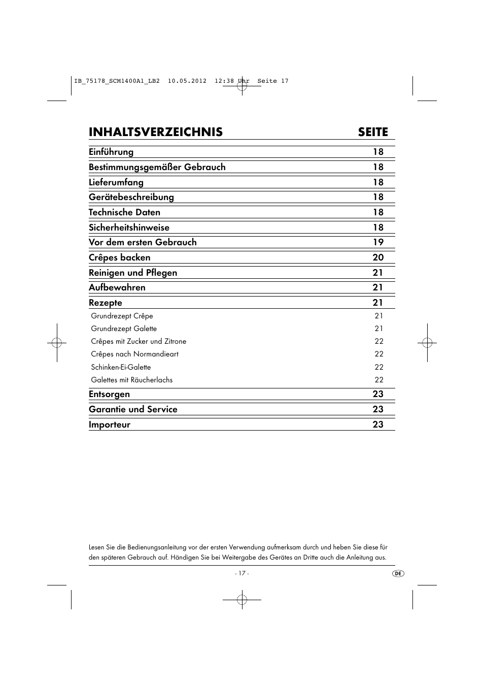 Inhaltsverzeichnis seite | Silvercrest SCM 1400 A1 User Manual | Page 19 / 33