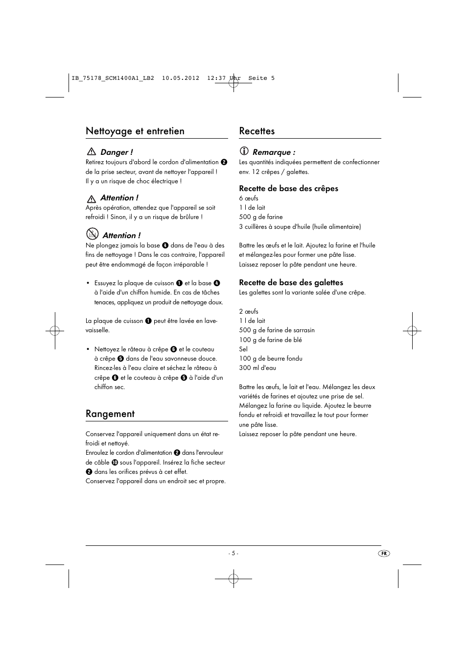 Nettoyage et entretien, Rangement, Recettes | Silvercrest SCM 1400 A1 User Manual | Page 7 / 33