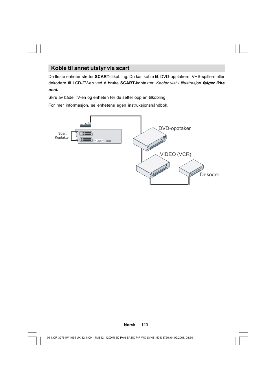 Koble til annet utstyr via scart | Dantax 32LCD V9 User Manual | Page 121 / 177