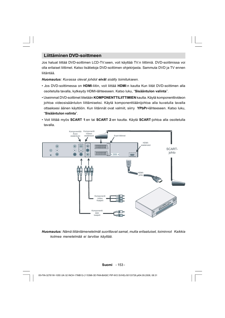 Liittäminen dvd-soittmeen | Dantax 32LCD V9 User Manual | Page 154 / 177