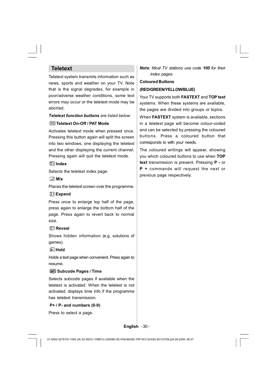 Teletext | Dantax 32LCD V9 User Manual | Page 31 / 177