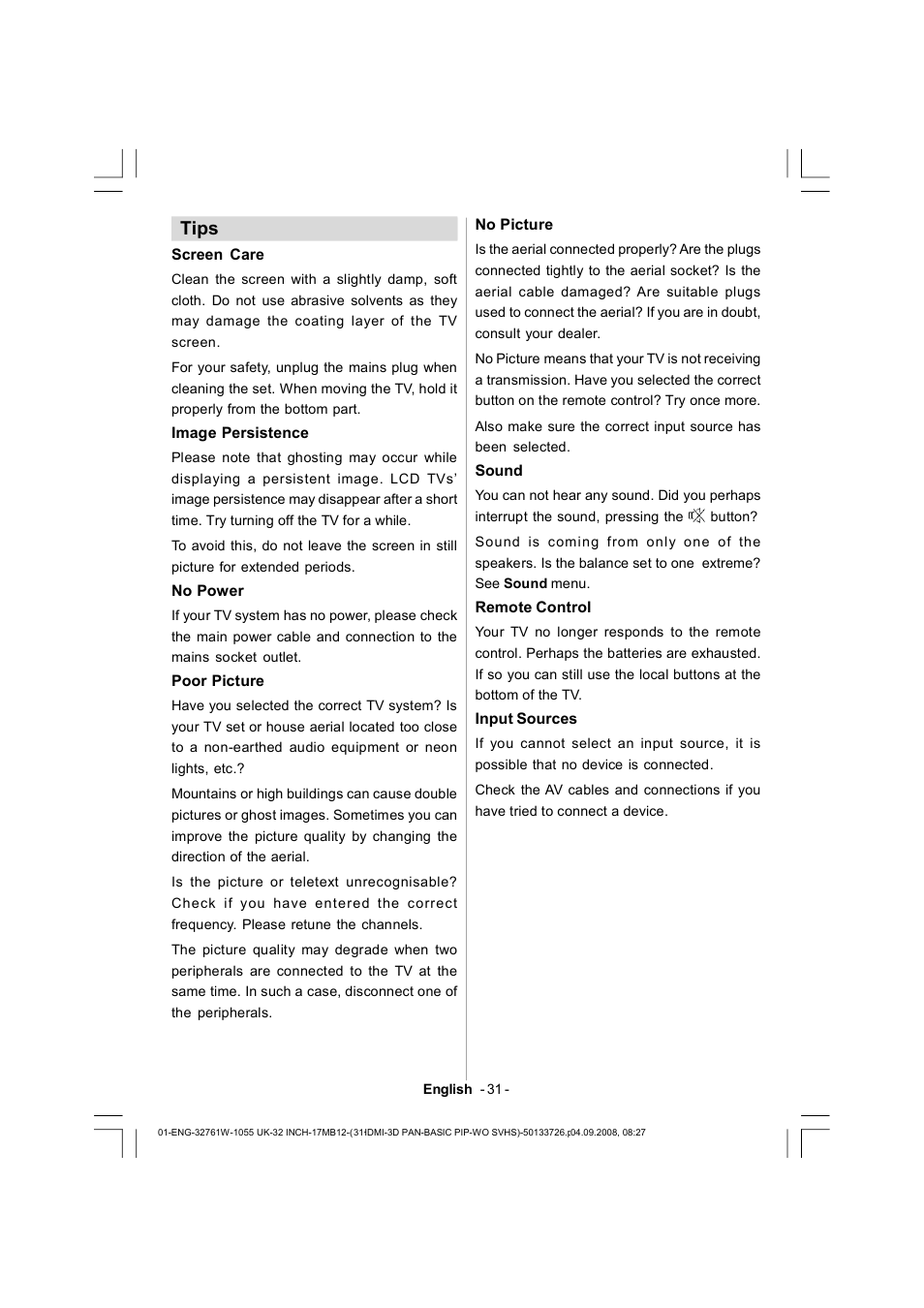 Tips | Dantax 32LCD V9 User Manual | Page 32 / 177