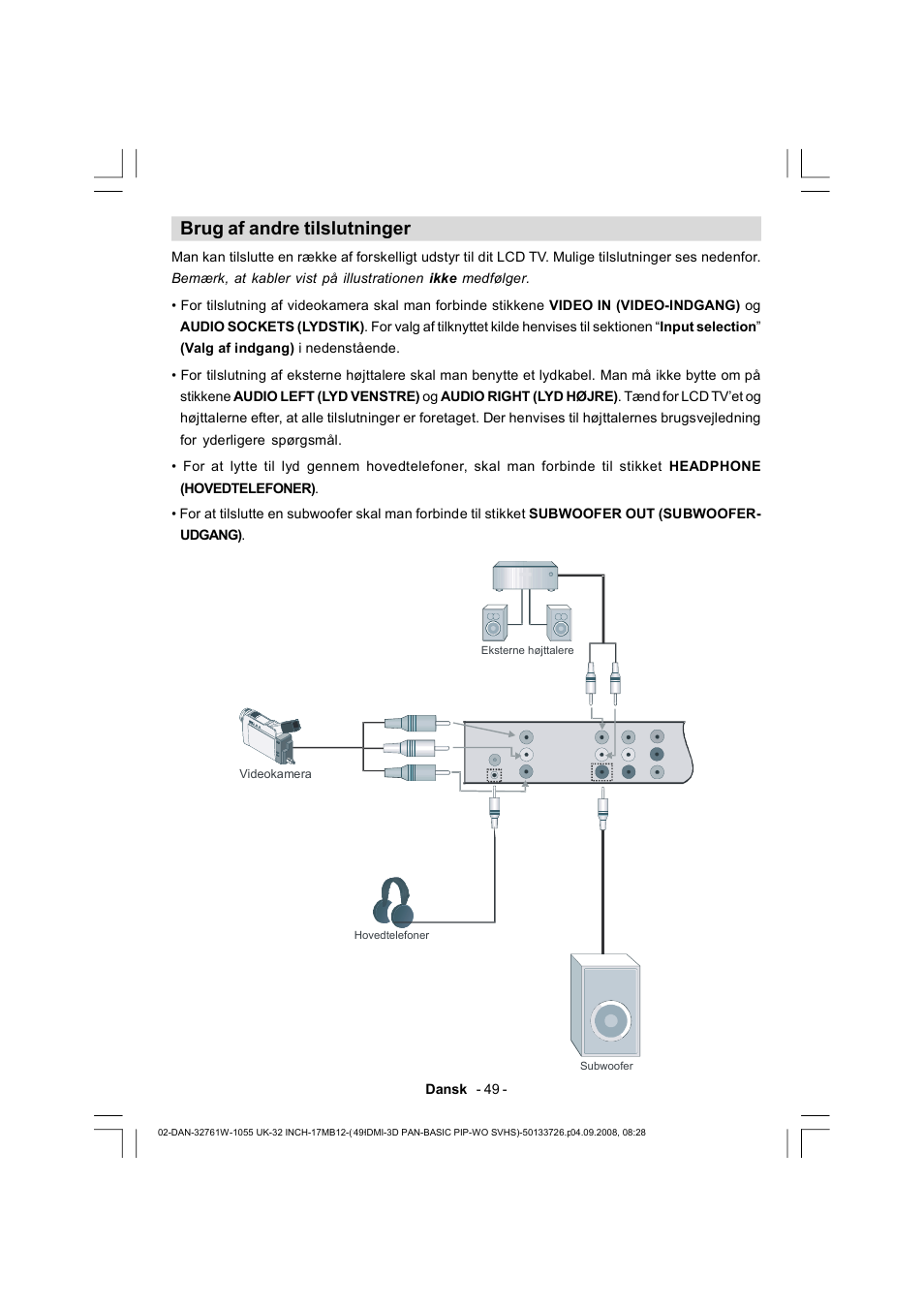 Brug af andre tilslutninger | Dantax 32LCD V9 User Manual | Page 50 / 177