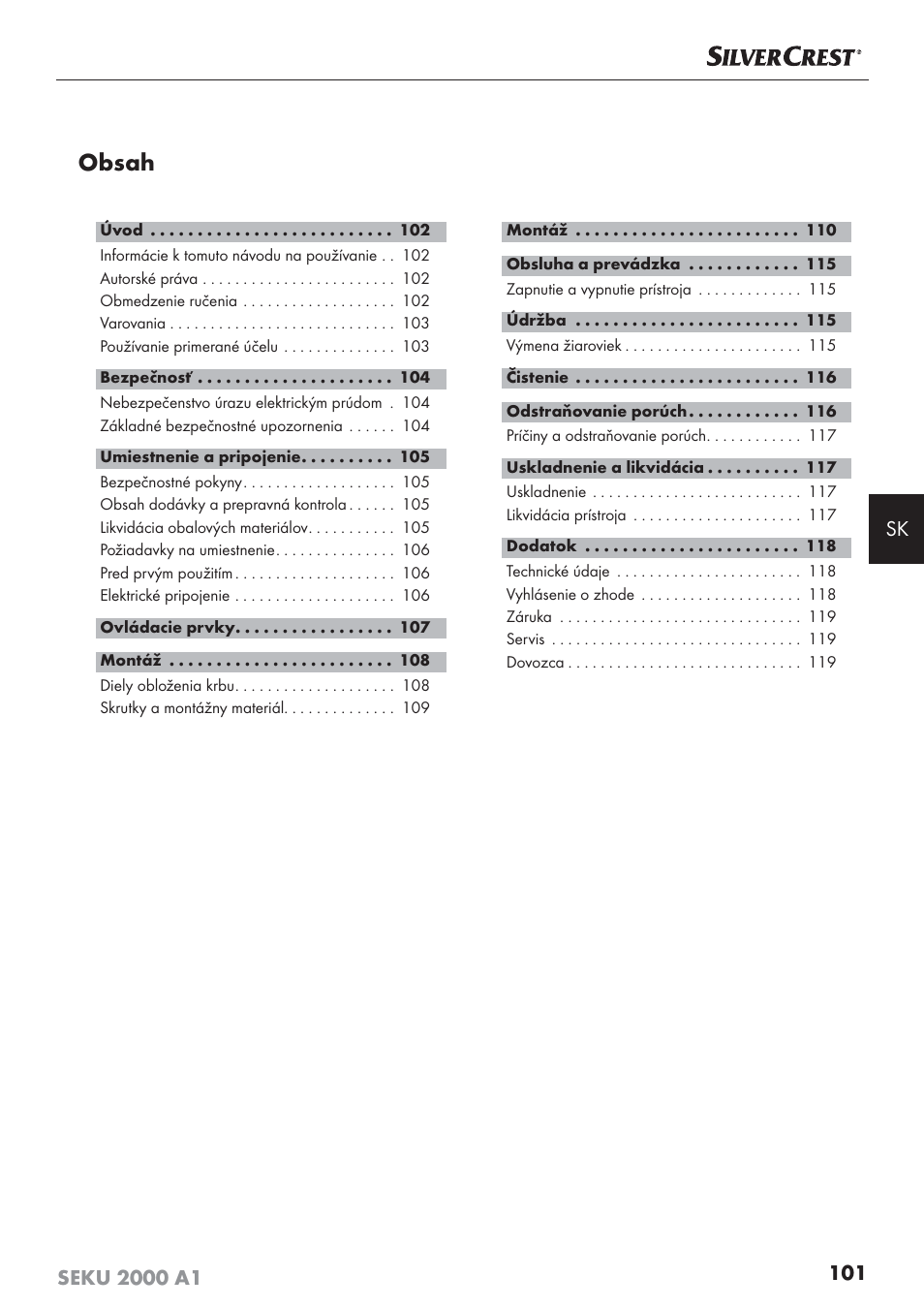 Silvercrest SEKU 2000 A1 User Manual | Page 102 / 141