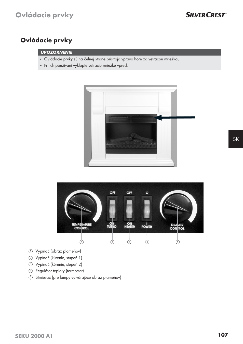 Ovládacie prvky | Silvercrest SEKU 2000 A1 User Manual | Page 108 / 141