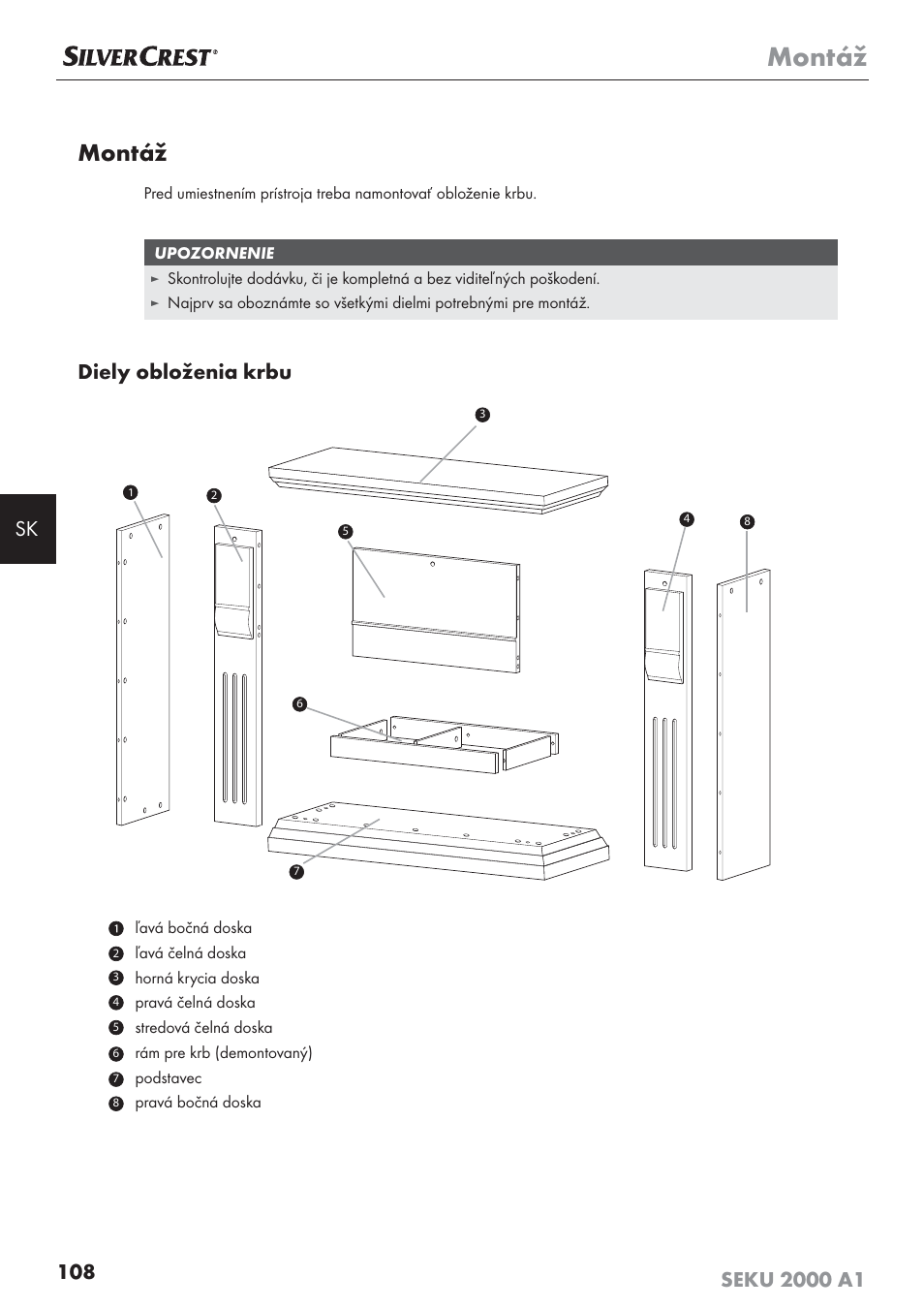 Montáž, Diely obloženia krbu | Silvercrest SEKU 2000 A1 User Manual | Page 109 / 141