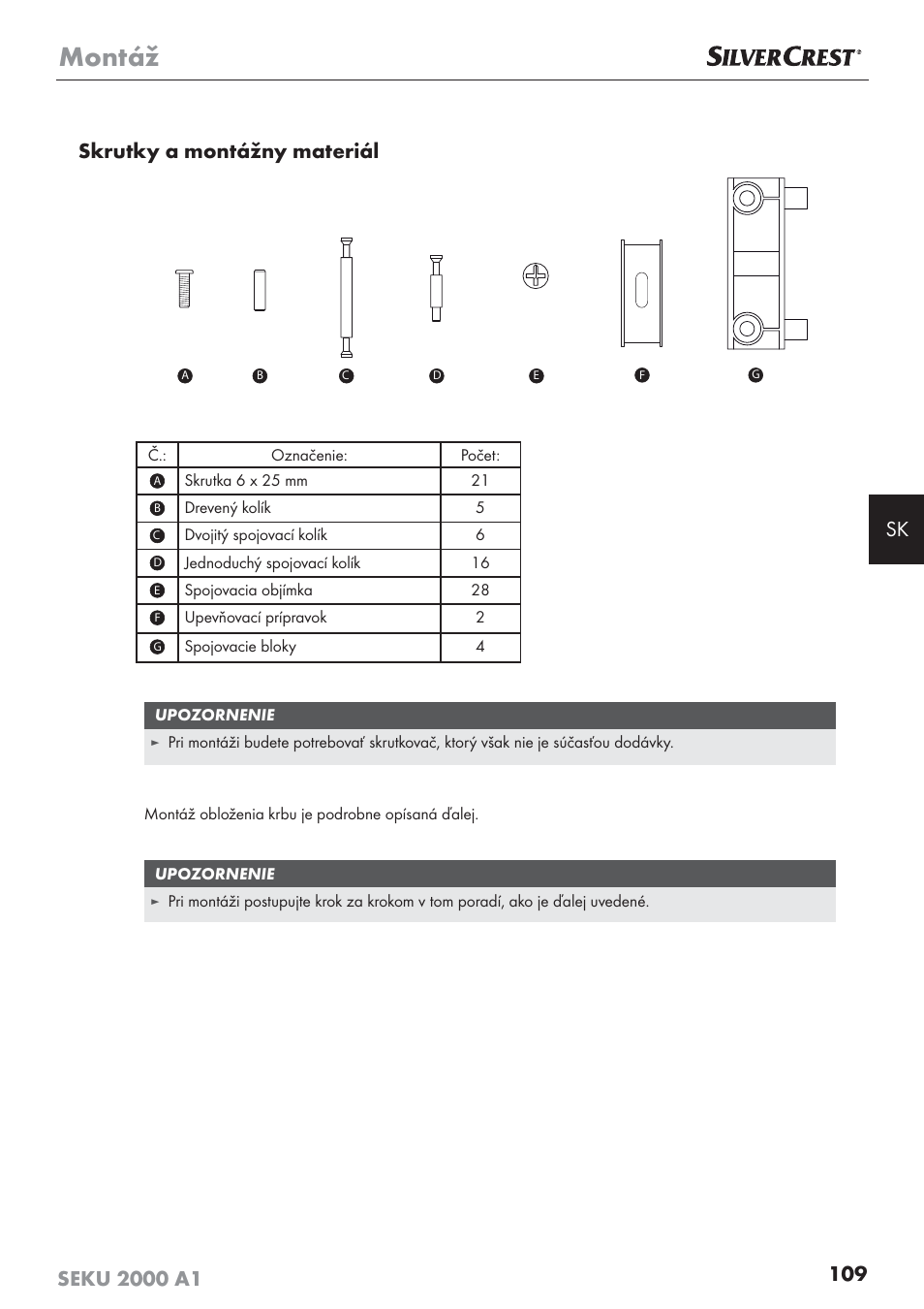 Montáž | Silvercrest SEKU 2000 A1 User Manual | Page 110 / 141
