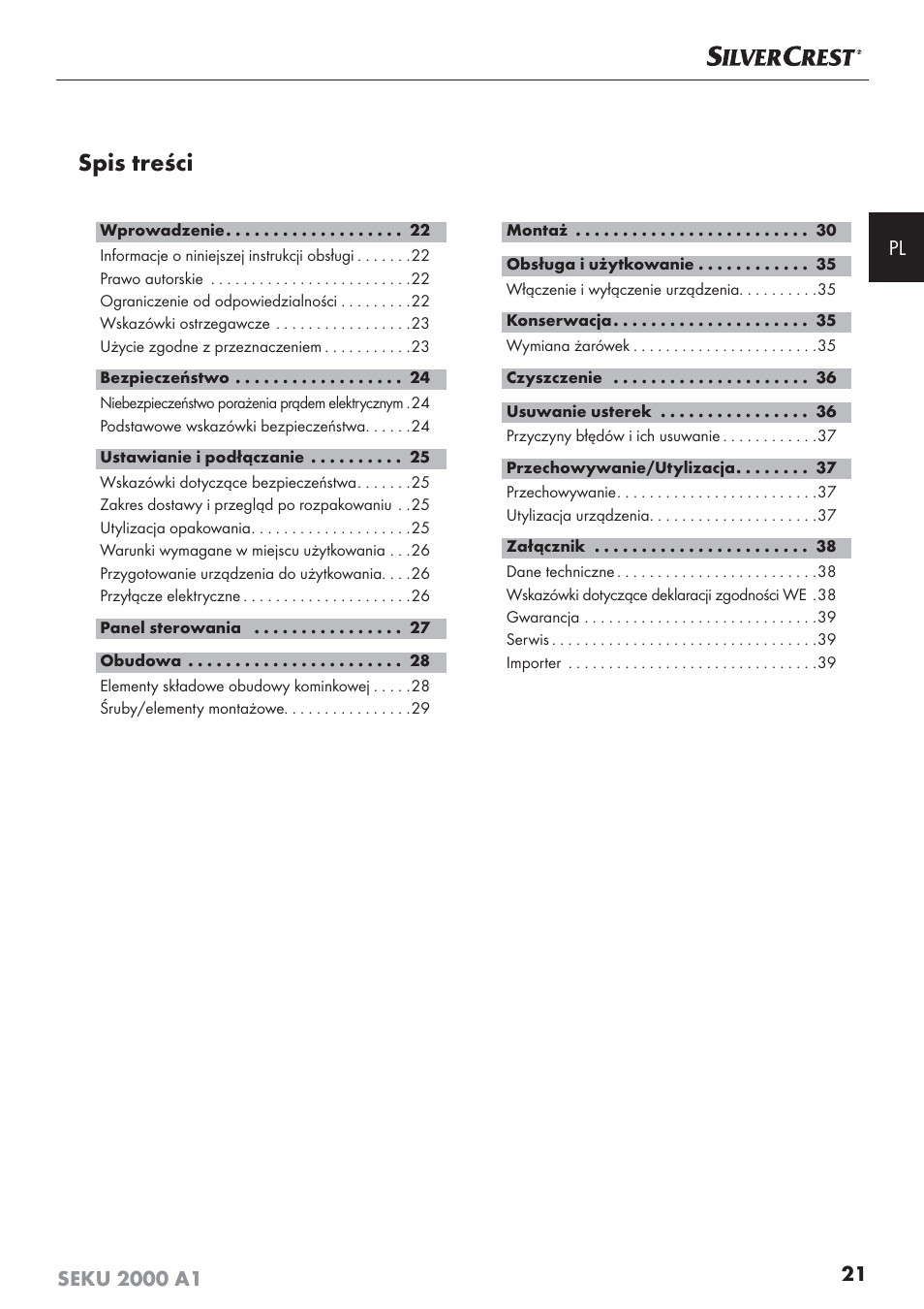 Silvercrest SEKU 2000 A1 User Manual | Page 22 / 141