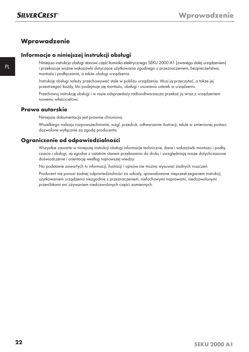Wprowadzenie | Silvercrest SEKU 2000 A1 User Manual | Page 23 / 141