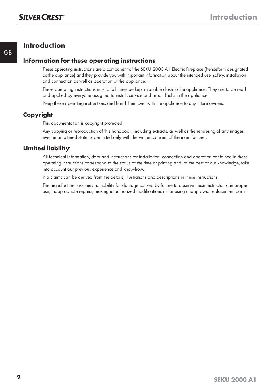 Introduction | Silvercrest SEKU 2000 A1 User Manual | Page 3 / 141