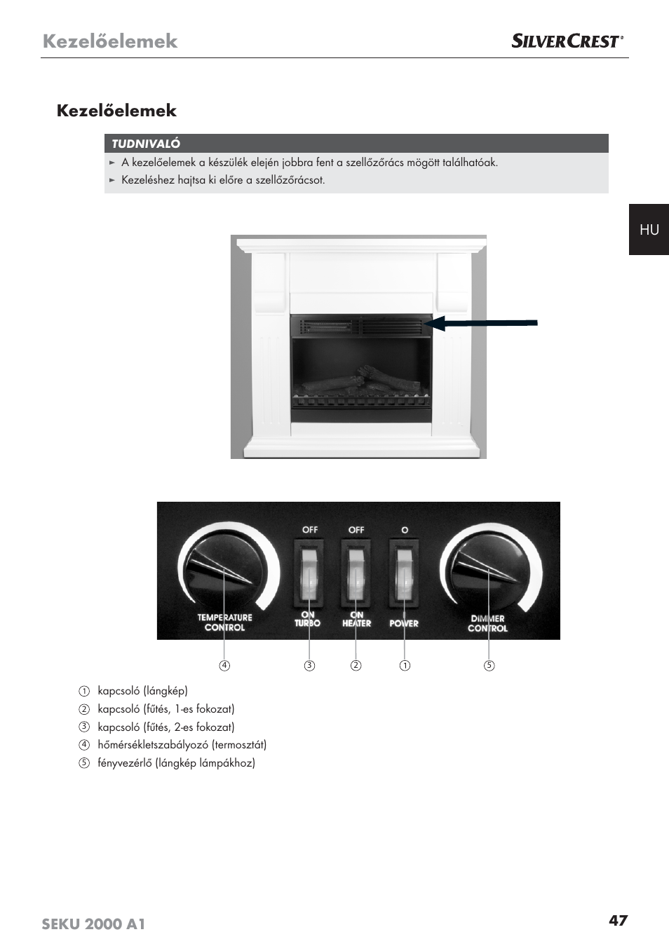 Kezelőelemek | Silvercrest SEKU 2000 A1 User Manual | Page 48 / 141