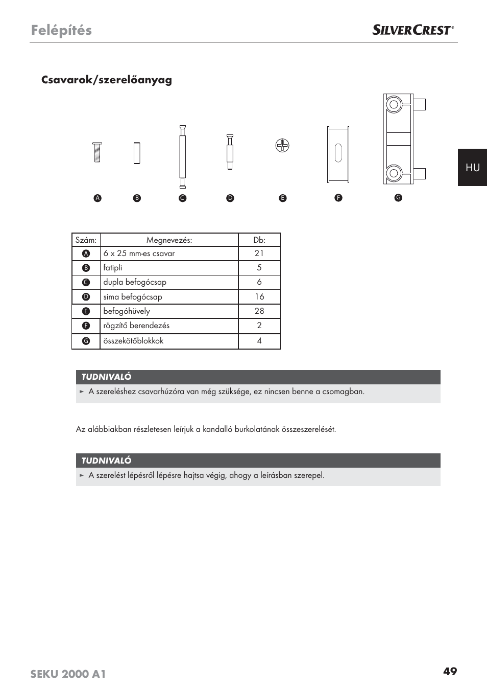 Felépítés | Silvercrest SEKU 2000 A1 User Manual | Page 50 / 141