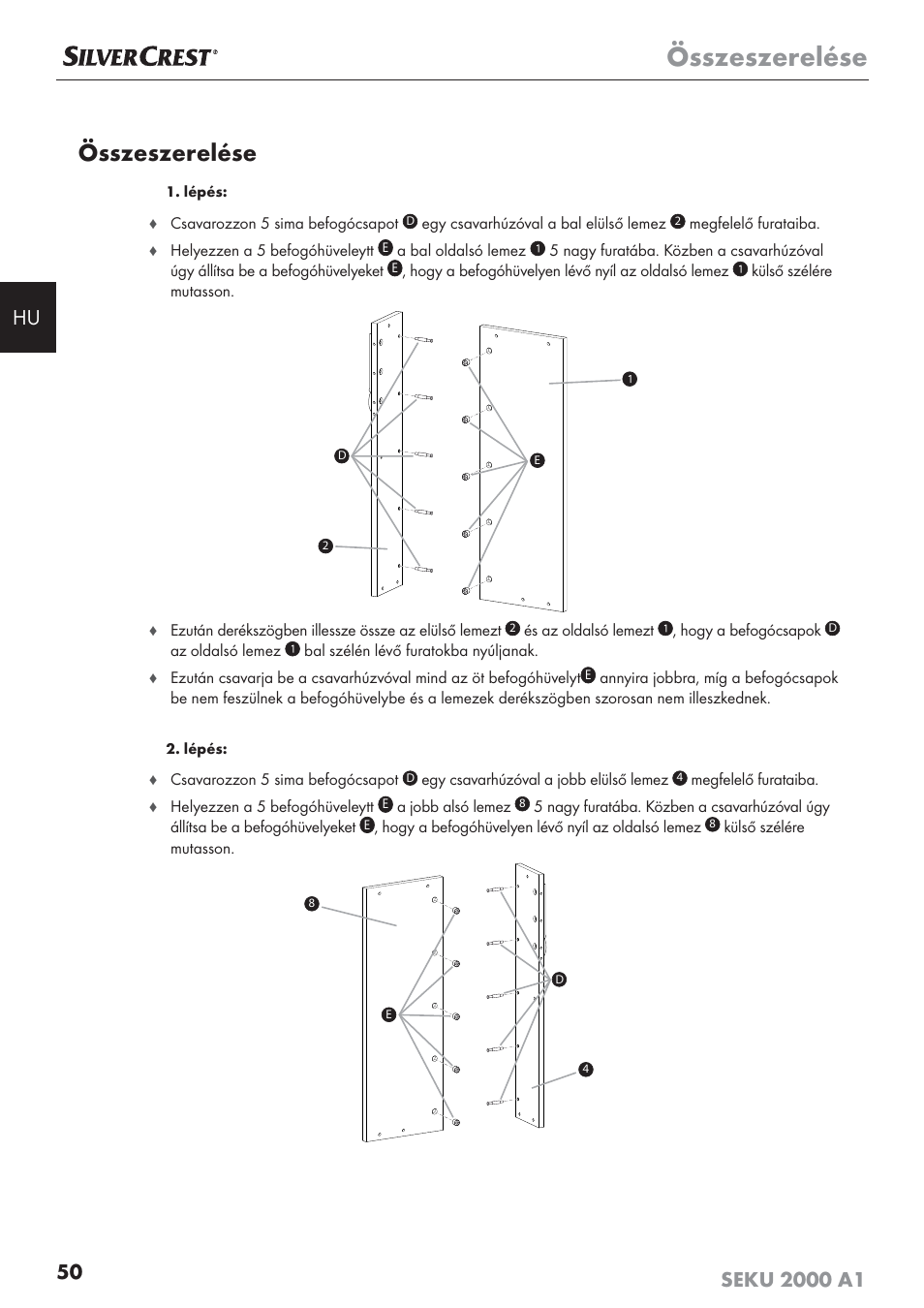 Összeszerelése | Silvercrest SEKU 2000 A1 User Manual | Page 51 / 141