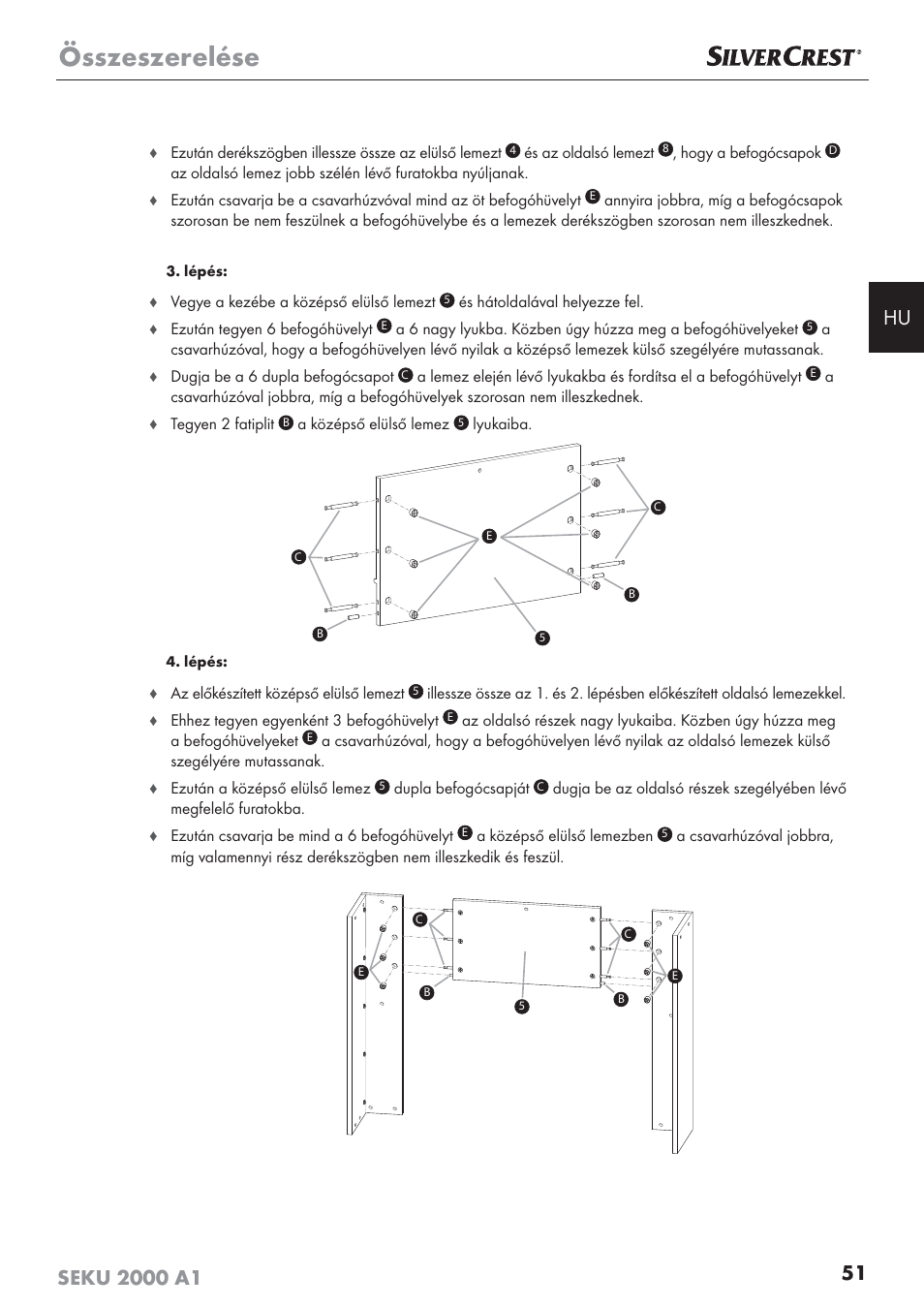 Összeszerelése | Silvercrest SEKU 2000 A1 User Manual | Page 52 / 141