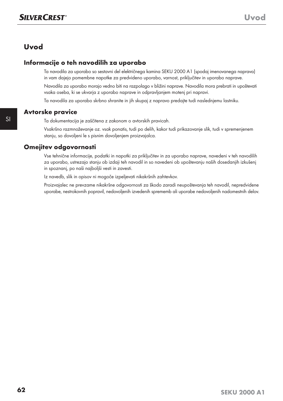 Uvod | Silvercrest SEKU 2000 A1 User Manual | Page 63 / 141