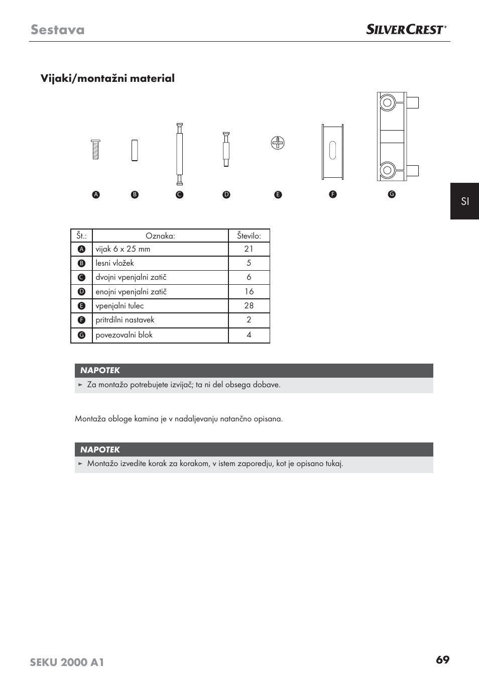 Sestava | Silvercrest SEKU 2000 A1 User Manual | Page 70 / 141
