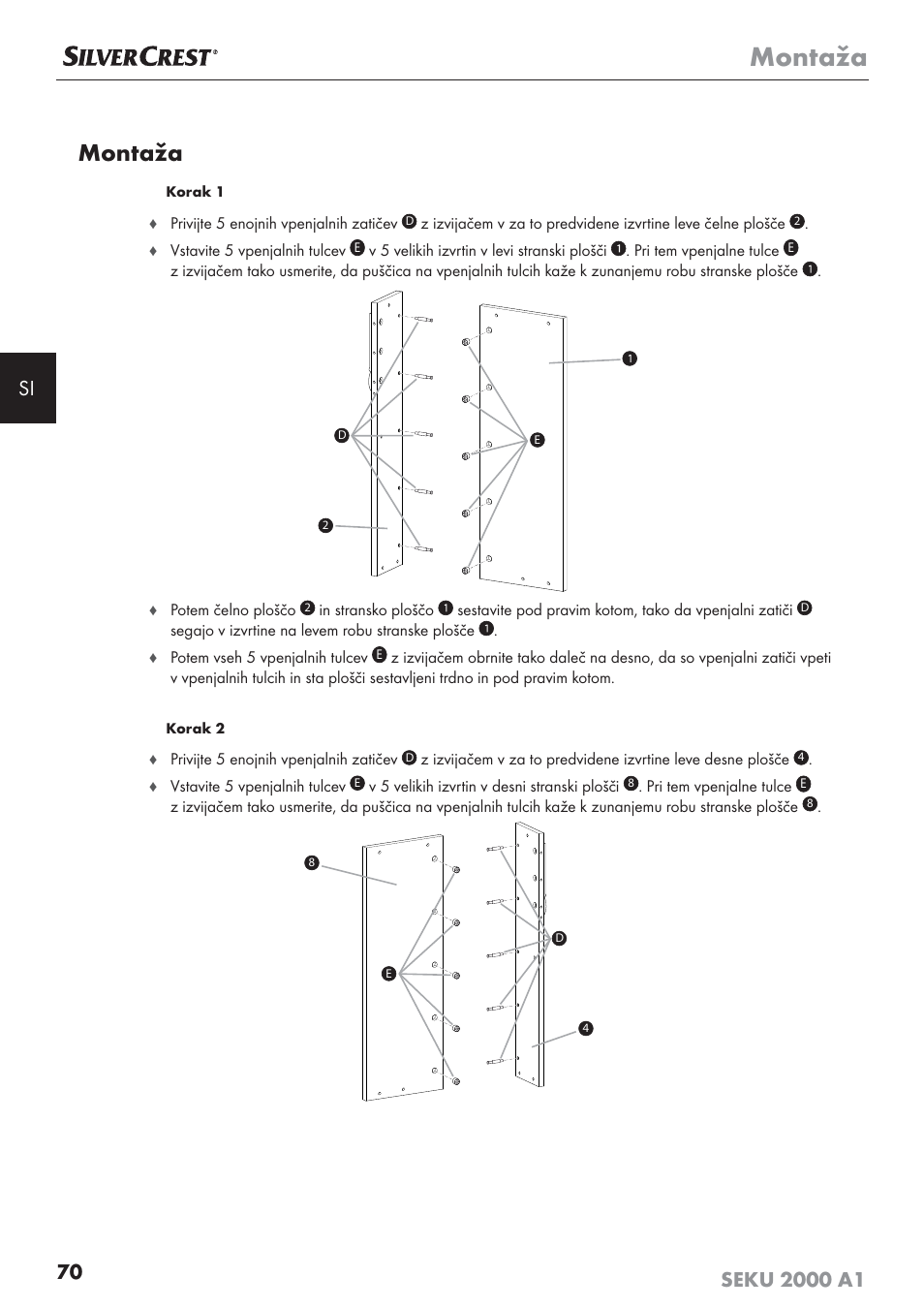 Montaža | Silvercrest SEKU 2000 A1 User Manual | Page 71 / 141