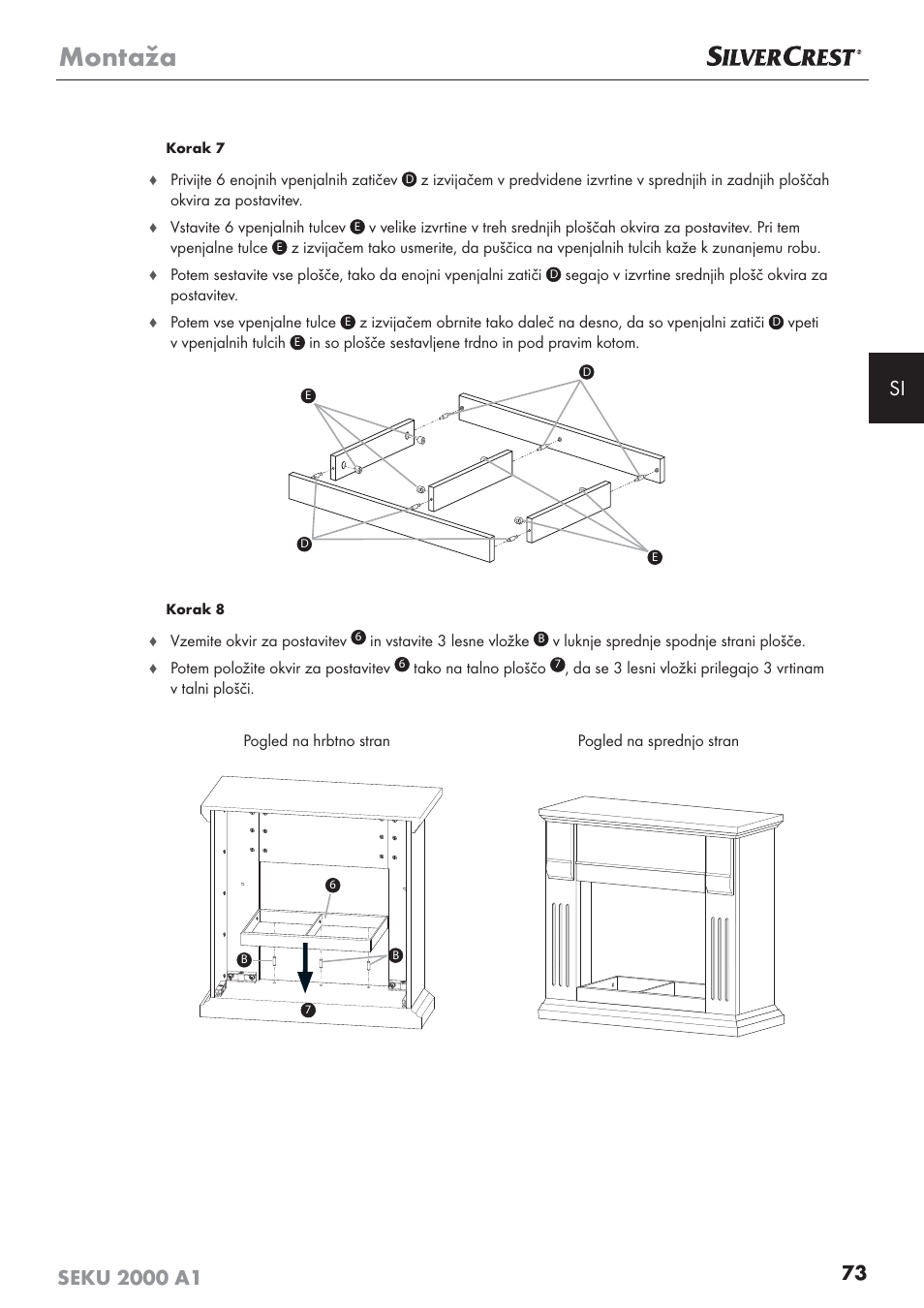 Montaža | Silvercrest SEKU 2000 A1 User Manual | Page 74 / 141