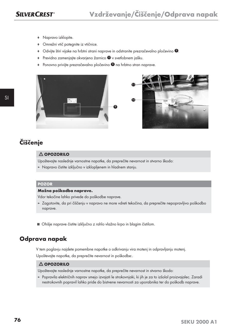 Vzdrževanje/čiščenje/odprava napak, Čiščenje, Odprava napak | Silvercrest SEKU 2000 A1 User Manual | Page 77 / 141