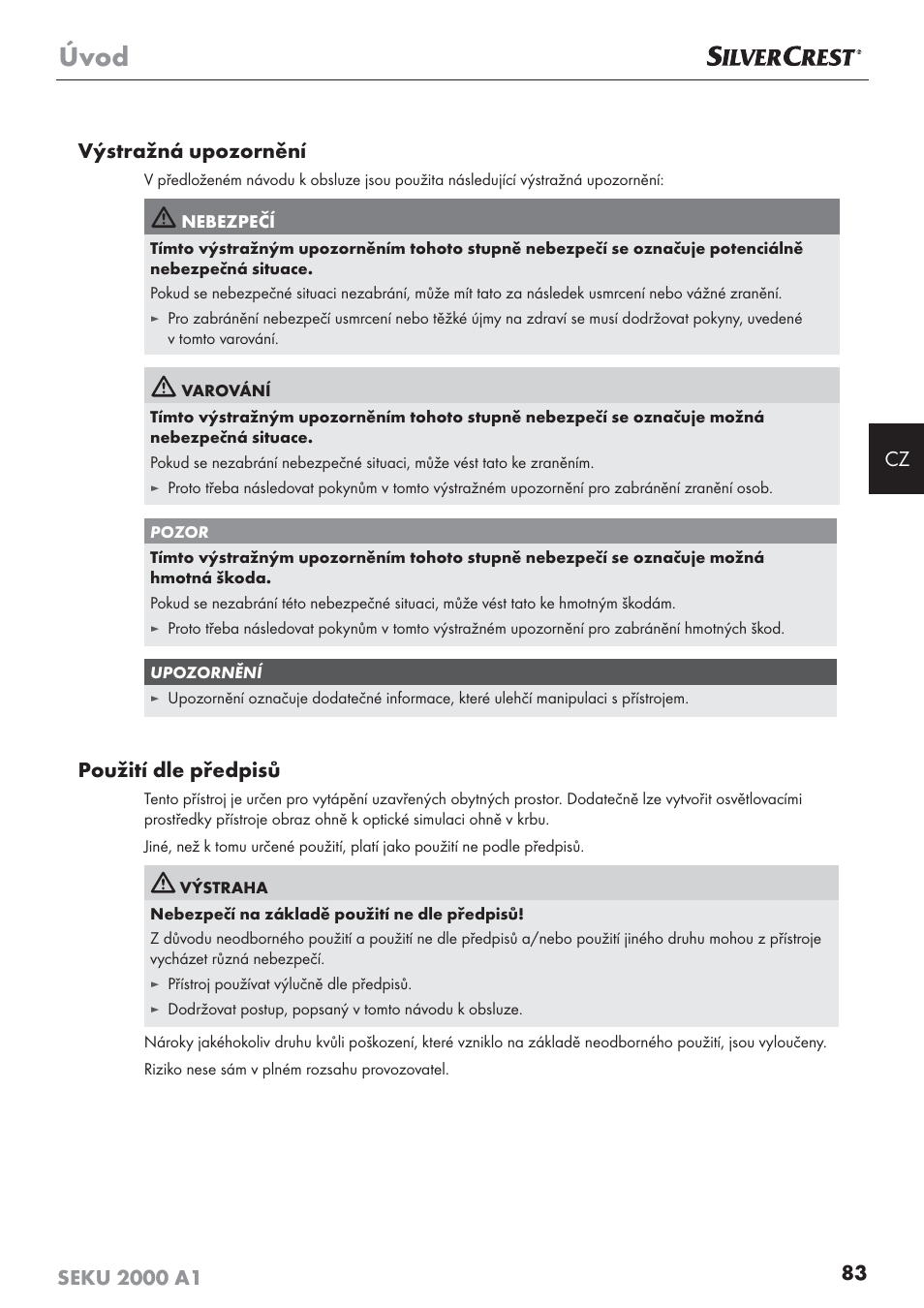 Úvod, Použití dle předpisů | Silvercrest SEKU 2000 A1 User Manual | Page 84 / 141