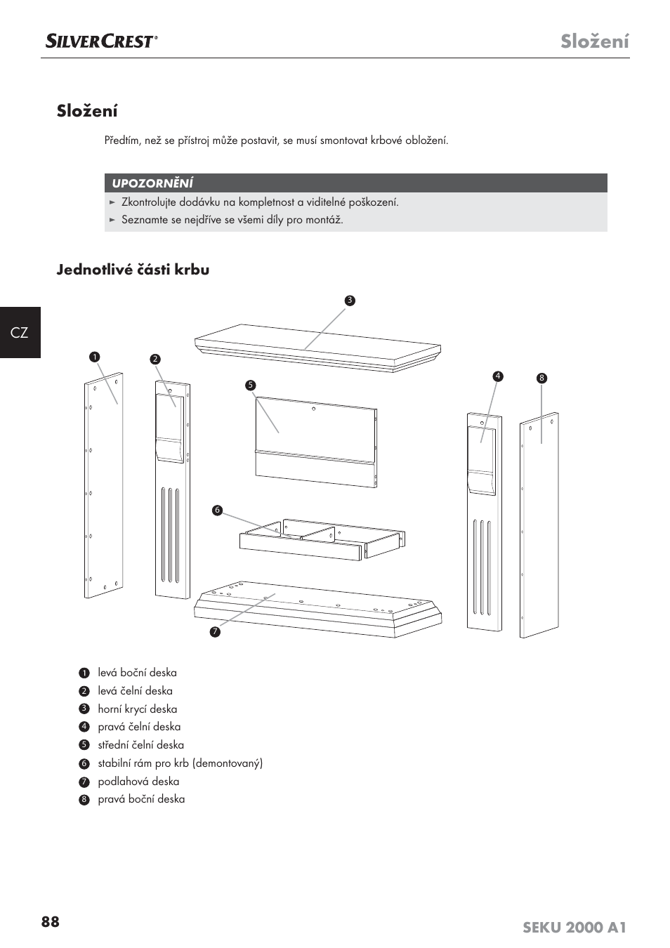 Složení, Jednotlivé části krbu | Silvercrest SEKU 2000 A1 User Manual | Page 89 / 141