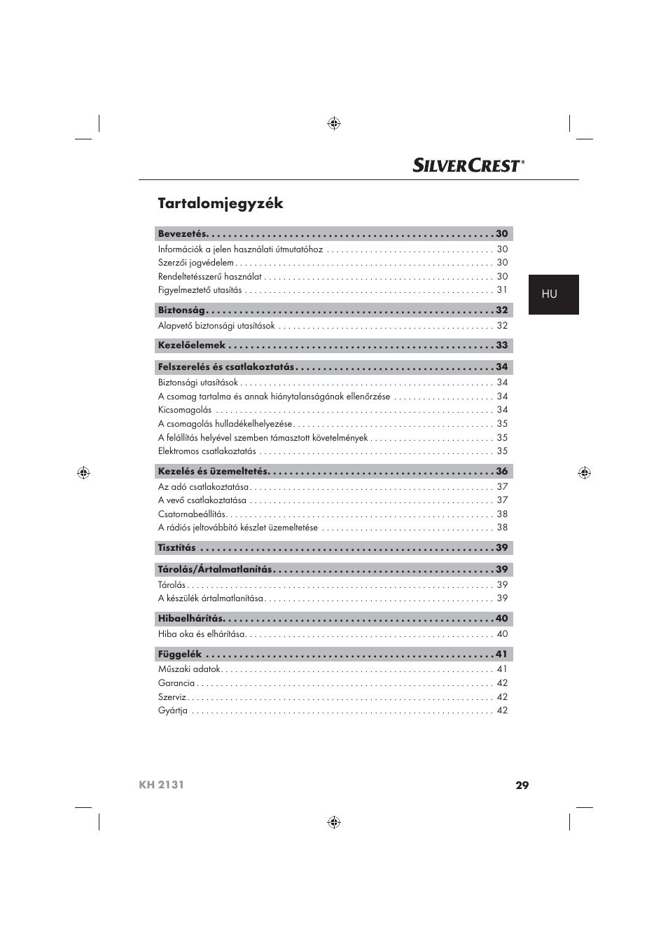Tartalomjegyzék | Silvercrest KH 2131 User Manual | Page 31 / 86