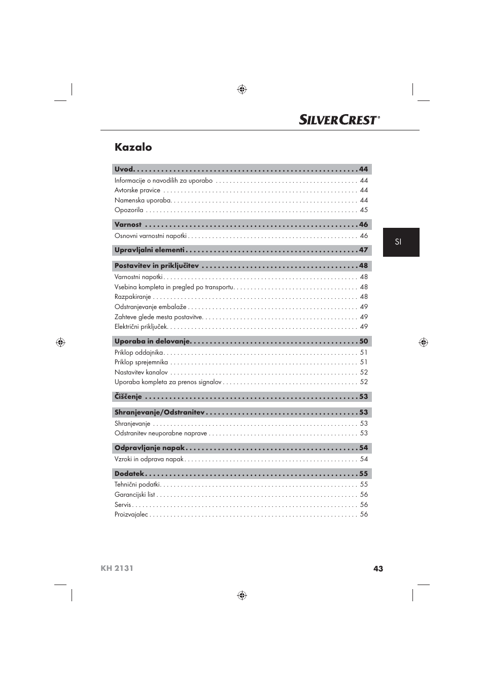 Kazalo | Silvercrest KH 2131 User Manual | Page 45 / 86