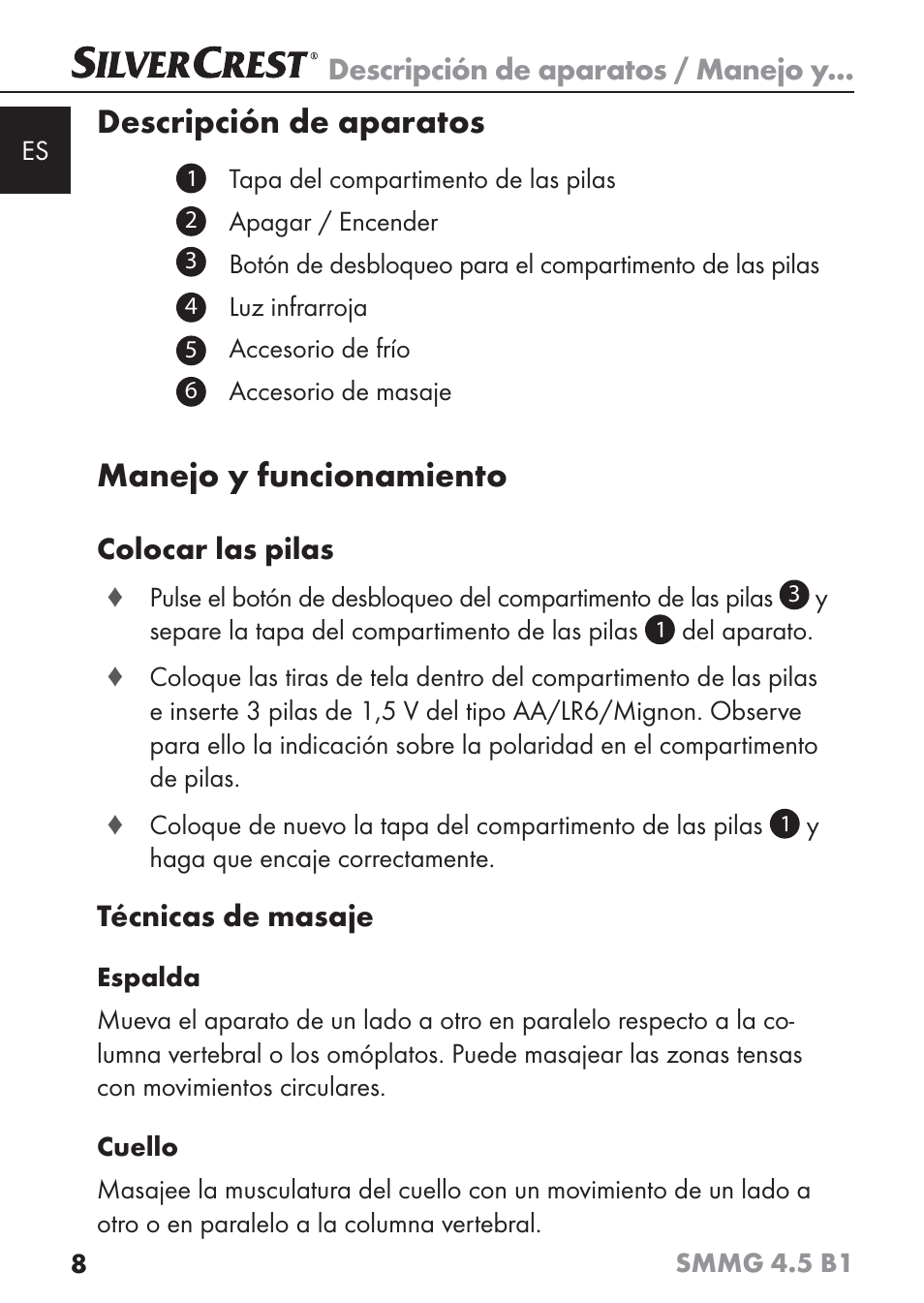 Descripción de aparatos, Manejo y funcionamiento | Silvercrest SMMG 4.5 B1 User Manual | Page 10 / 66