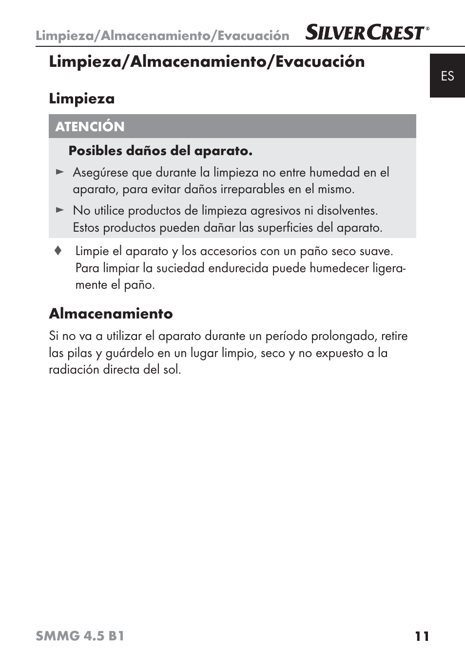 Limpieza/almacenamiento/evacuación | Silvercrest SMMG 4.5 B1 User Manual | Page 13 / 66