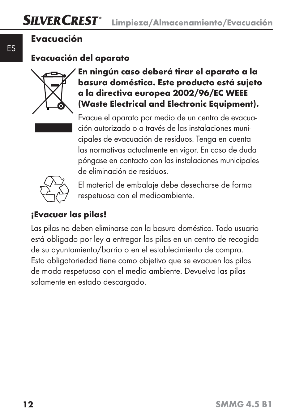 Evacuación | Silvercrest SMMG 4.5 B1 User Manual | Page 14 / 66