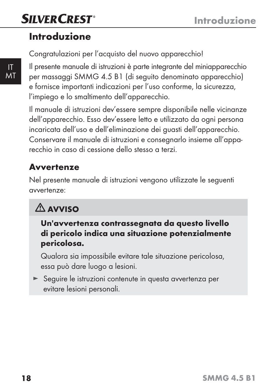 Introduzione | Silvercrest SMMG 4.5 B1 User Manual | Page 20 / 66