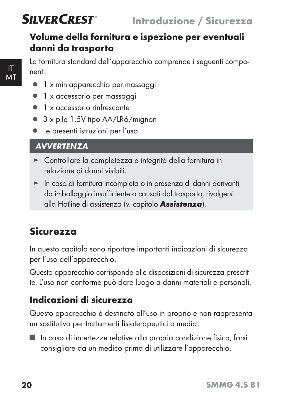 Introduzione / sicurezza, Sicurezza | Silvercrest SMMG 4.5 B1 User Manual | Page 22 / 66