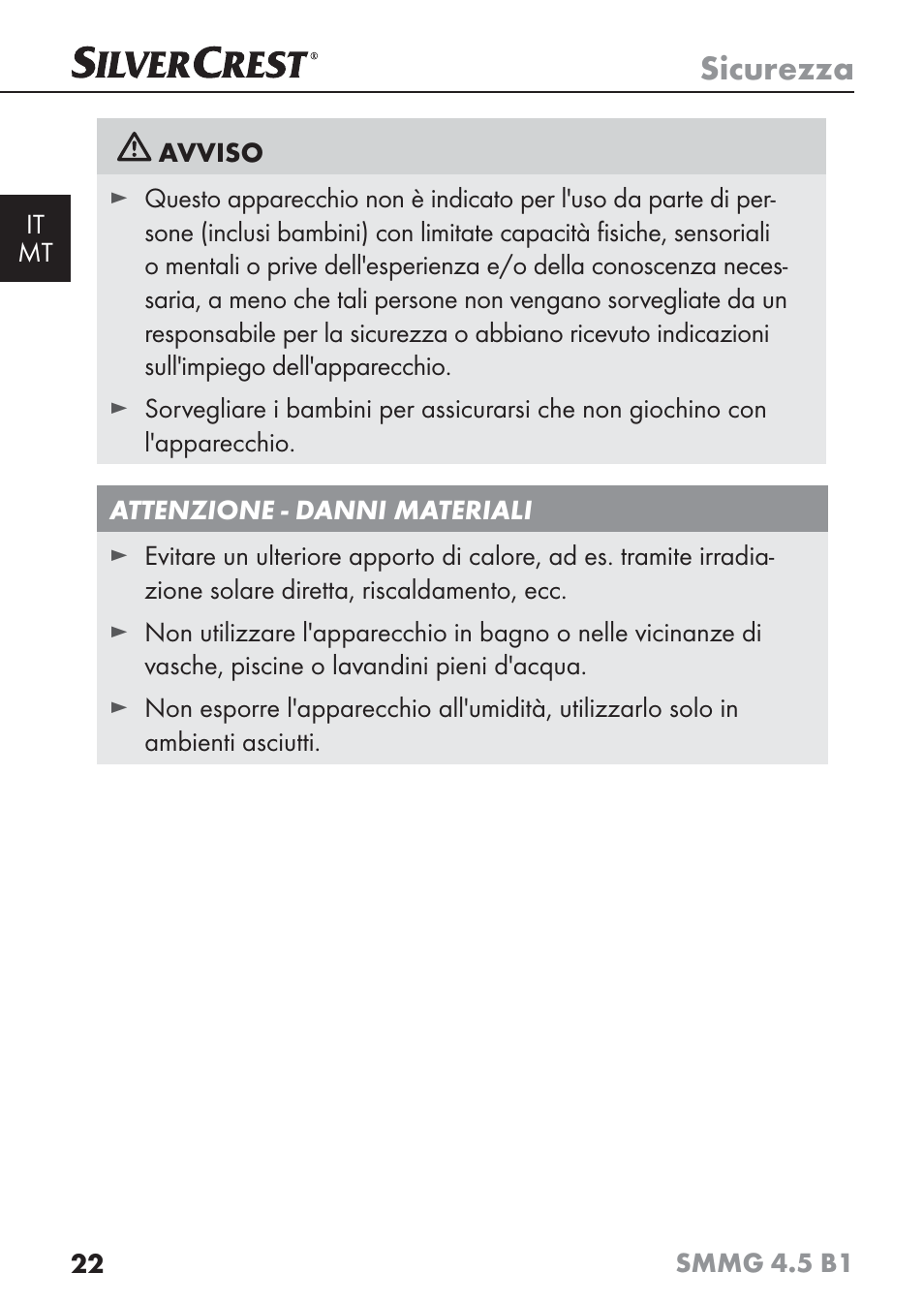 Sicurezza | Silvercrest SMMG 4.5 B1 User Manual | Page 24 / 66