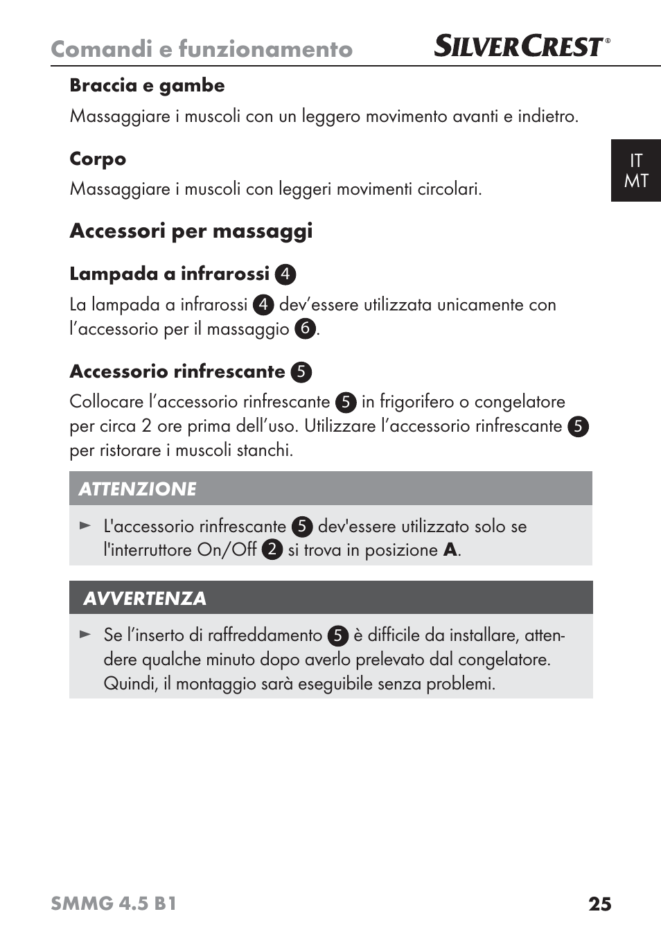 Comandi e funzionamento, Accessori per massaggi | Silvercrest SMMG 4.5 B1 User Manual | Page 27 / 66