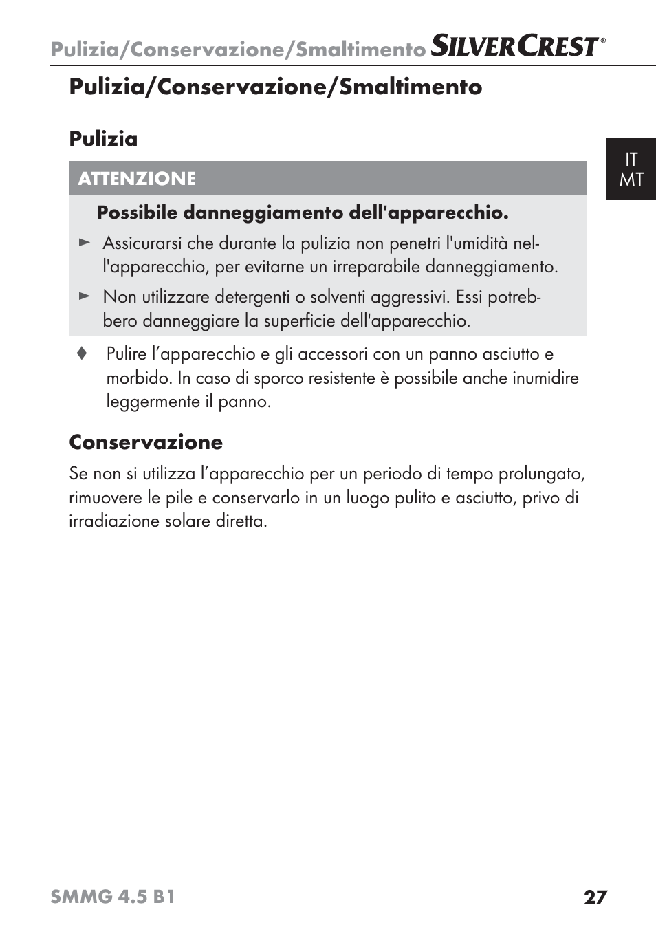 Pulizia/conservazione/smaltimento | Silvercrest SMMG 4.5 B1 User Manual | Page 29 / 66