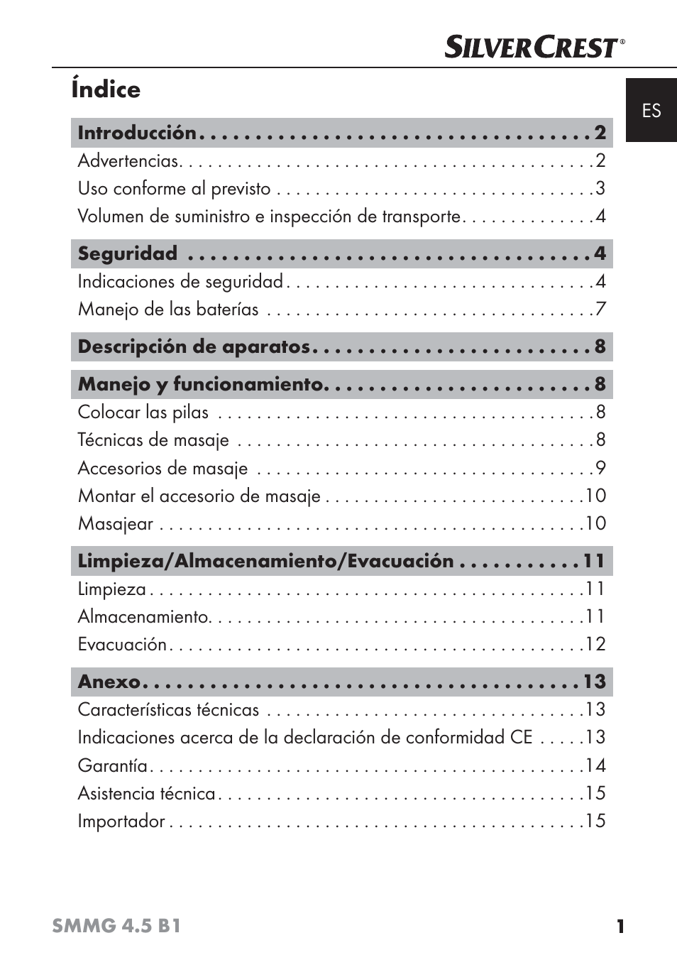 Índice | Silvercrest SMMG 4.5 B1 User Manual | Page 3 / 66