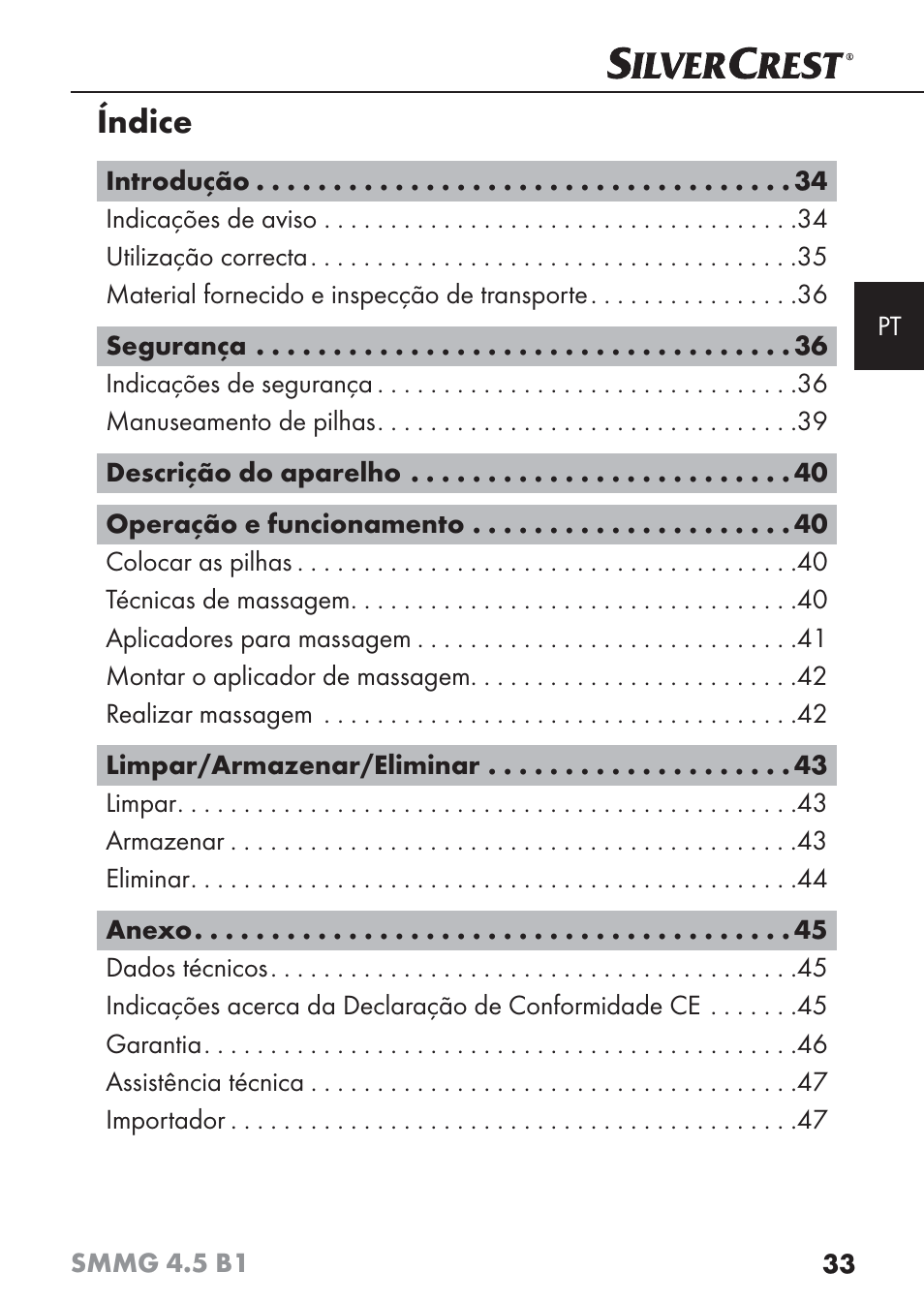 Índice | Silvercrest SMMG 4.5 B1 User Manual | Page 35 / 66