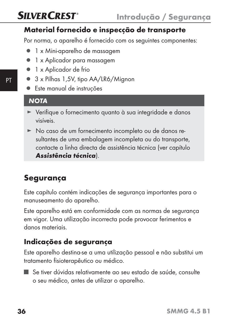 Introdução / segurança, Segurança | Silvercrest SMMG 4.5 B1 User Manual | Page 38 / 66