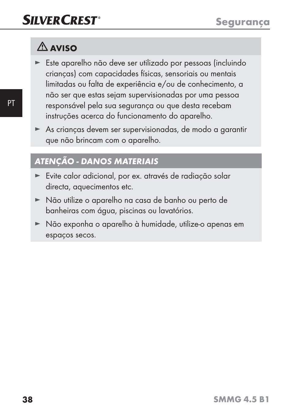 Segurança | Silvercrest SMMG 4.5 B1 User Manual | Page 40 / 66