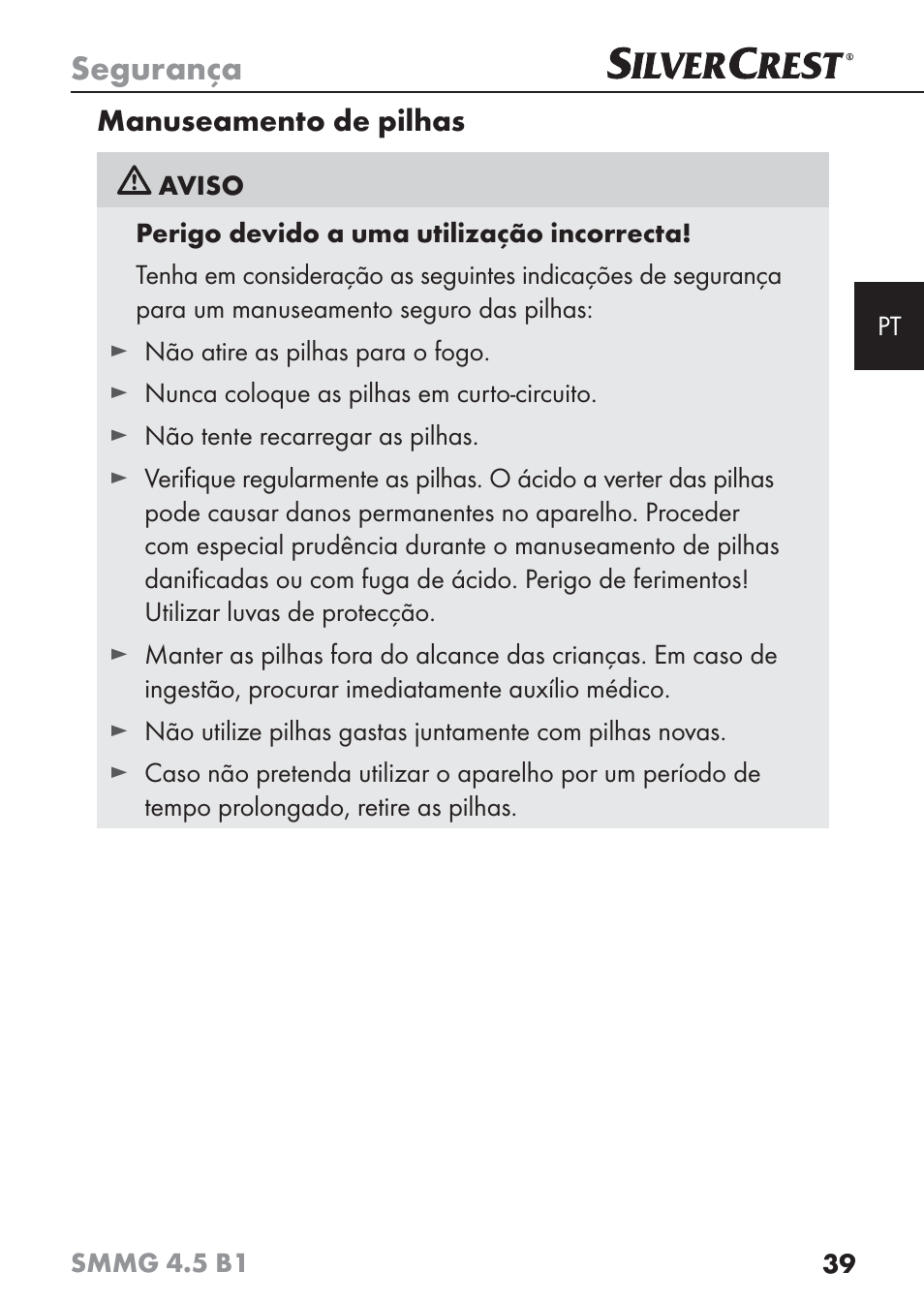 Segurança | Silvercrest SMMG 4.5 B1 User Manual | Page 41 / 66